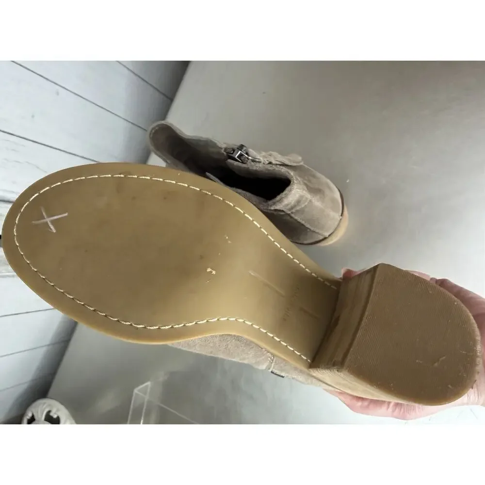 Dolce Vita Sutton Tan Suede Leather Ankle Boots Double Zip Stacked Heel 7.5